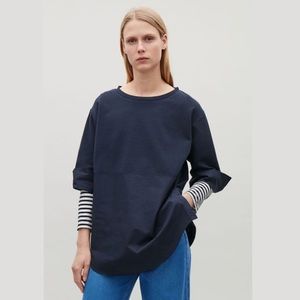 COS Navy Oversized Woven Top With Shirt Hem Medium